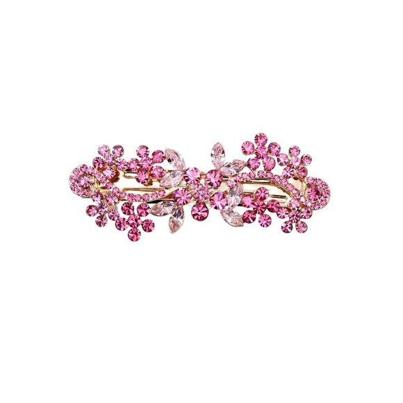 Pink Rhinestone Hair Barrette Crystal Floral Clip Wedding Bridesmaid Jewelry main image 4